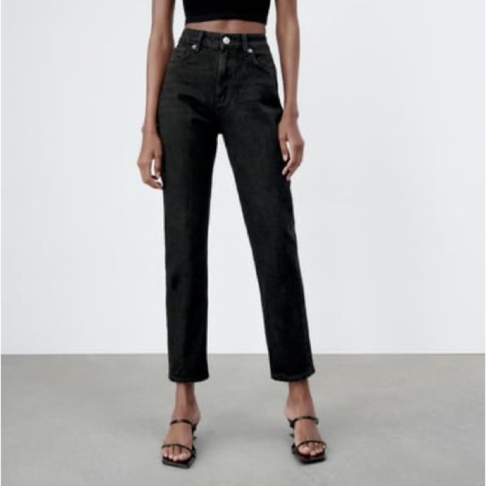 Zara Black High-Rise Cropped Wide Leg Jean